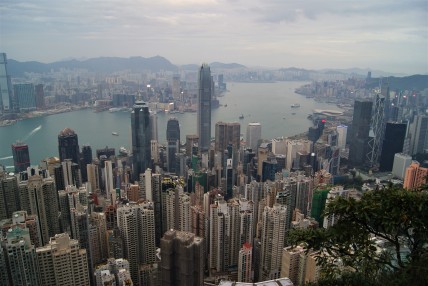 Walking around Victoria Peak on Hong Kong island gives you a view of the city below and Kowloon on the mainland across the water.