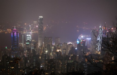 Hong Kong by night as seen from Victoria Peak. February means fog over here, lots and lots of it.